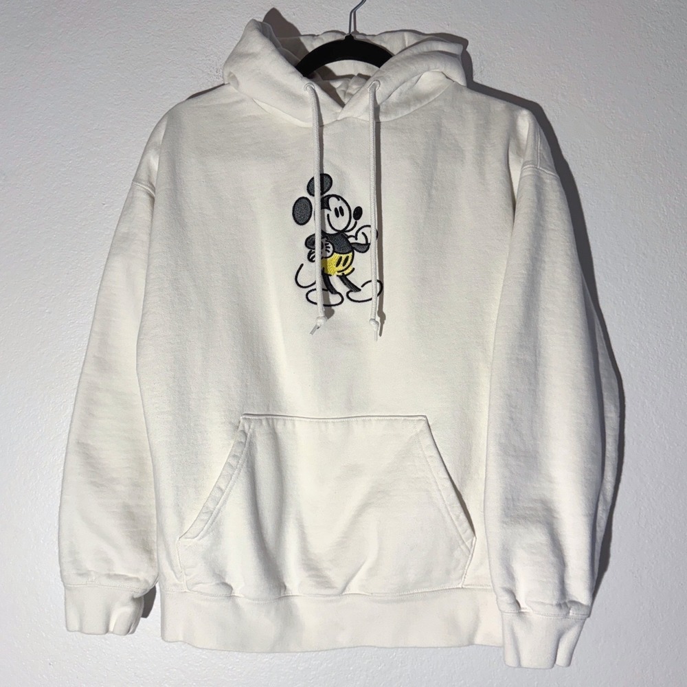 Disney Mickey Mouse Embroidered Hoodie Cream White Genuine Mousewear Medium